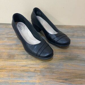 Clarks Collection Emslie Heeled Shoes Black Leather Comfort Womens 8M